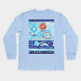 Blue and Orange Florals. Kids Long Sleeve T-Shirt